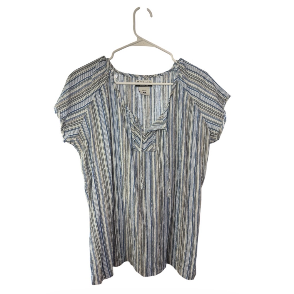 Columbia Striped Lace-Up Boho Short Sleeve Top size XL - Picture 2 of 7